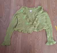 sweter z rozszerzanymi rękawami wiązany crop top zielony fairycore