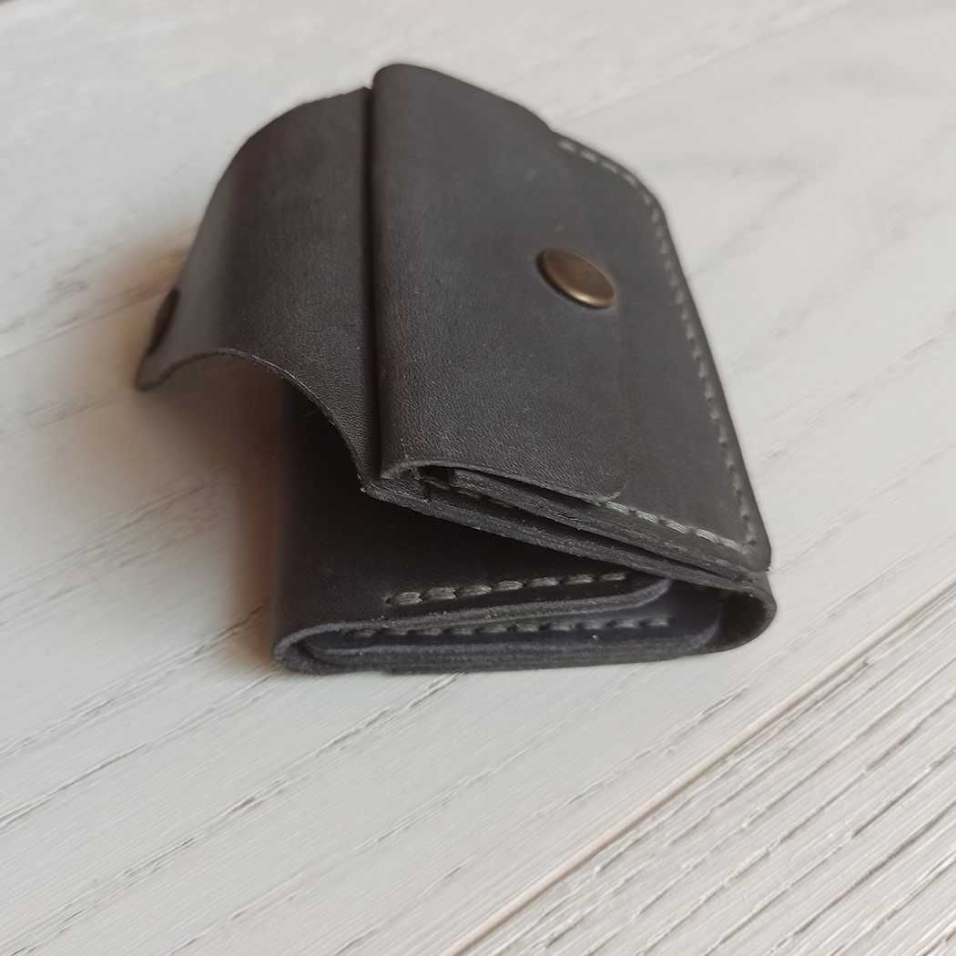 Мини кошелек с монетницей темно серый ручной работы VICRAFT