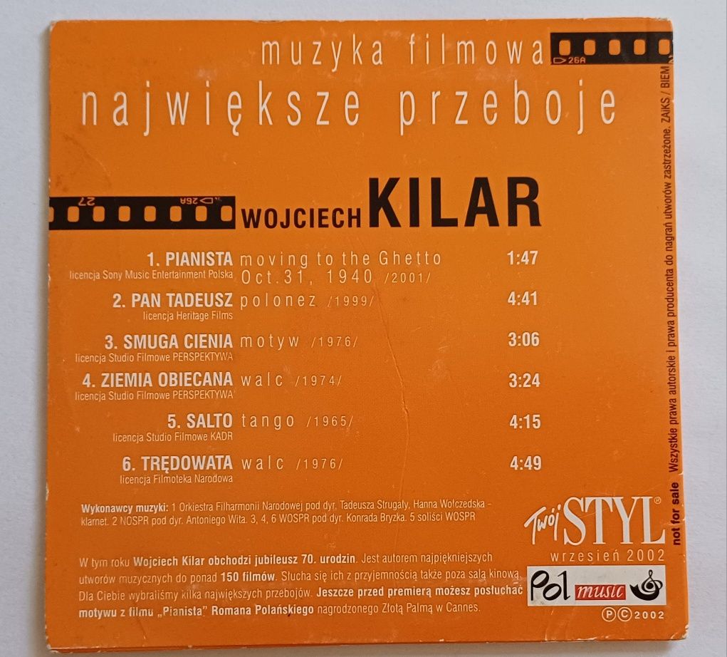 Wojciech Kilar Muzyka Filmowa * Największe przeboje CD 2002