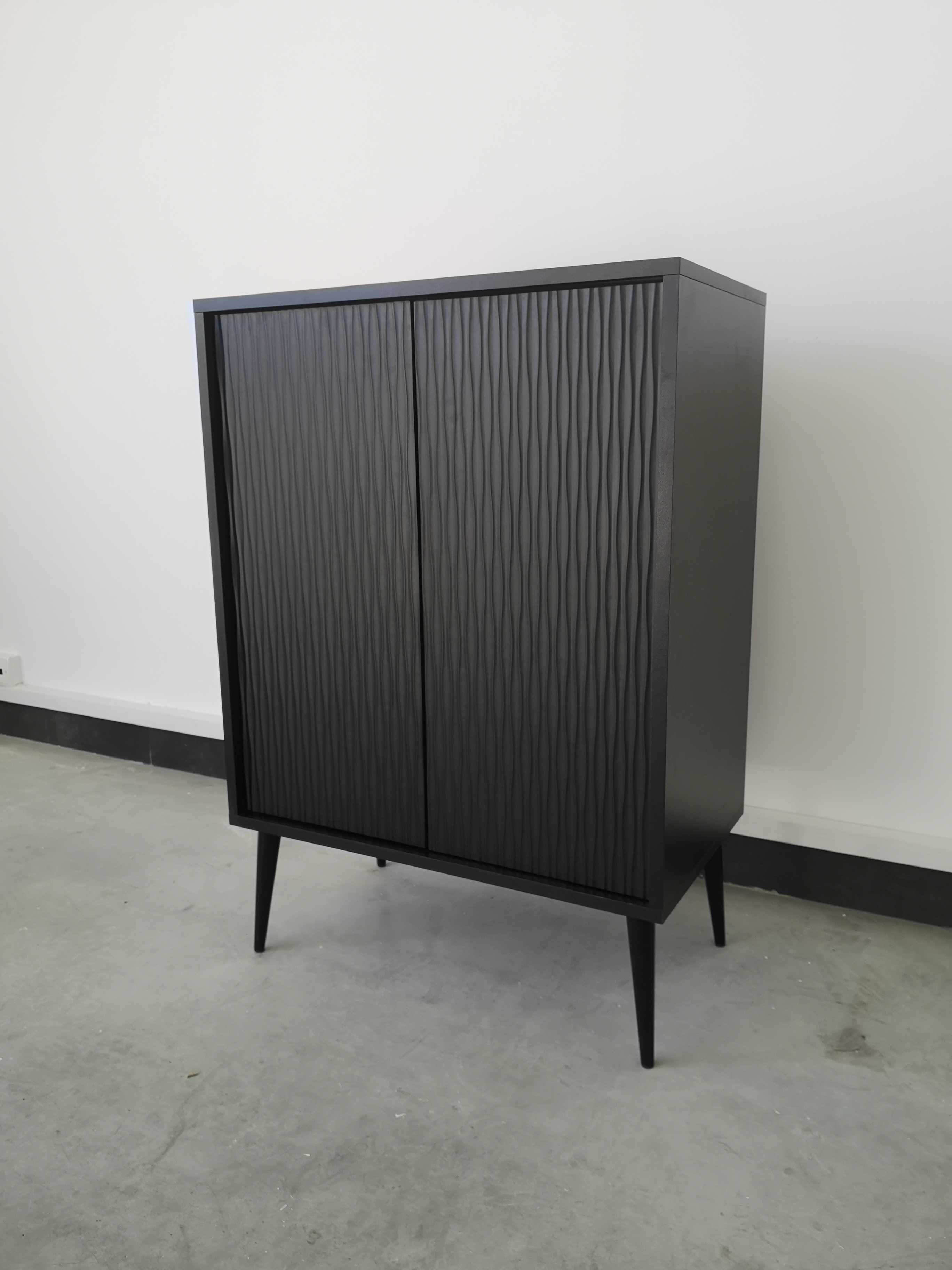 Stylowa czarna komoda ryflowane fronty japandi loft