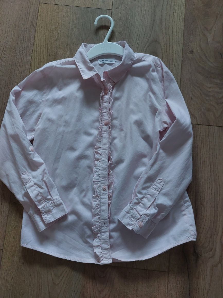 Bluzka elegancka koszula dziewczeca różowa  128