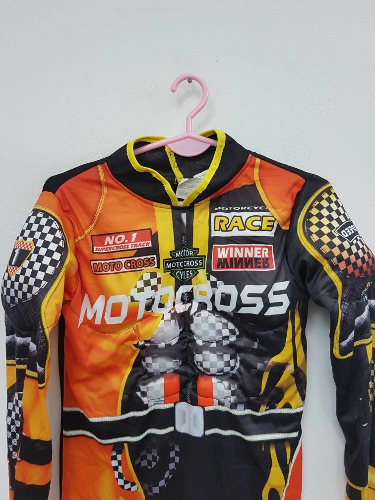 Strój przebranie kierowca motocross rajdowiec rozmiar 134 146. A2878