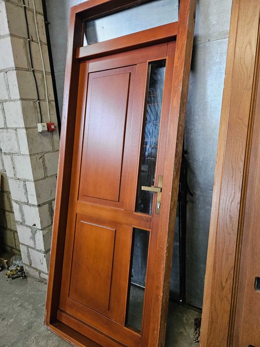 DRZWI Zewnętrzne Drewniane Sosnowe Wejściowe z Naświetlem 96x243cm