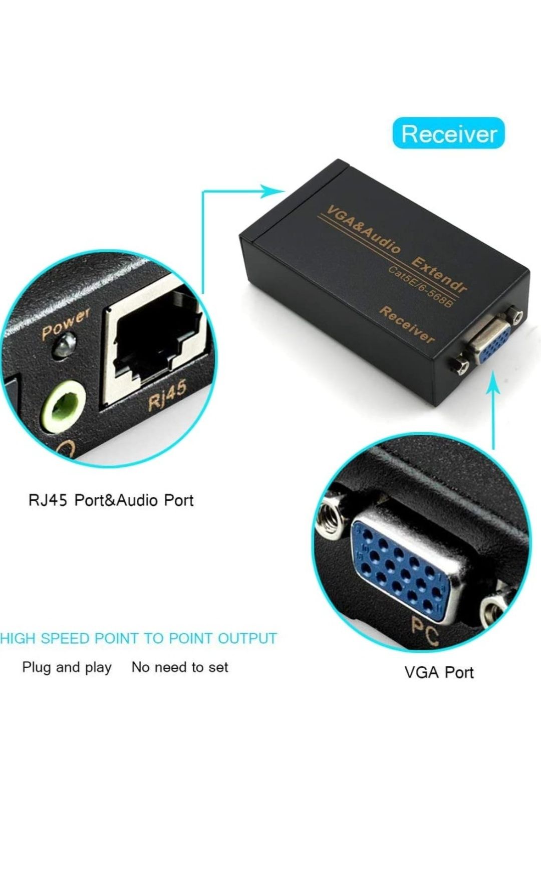 Adapter  sygnału VGA do RJ45 Cat6 kabel sieciowy