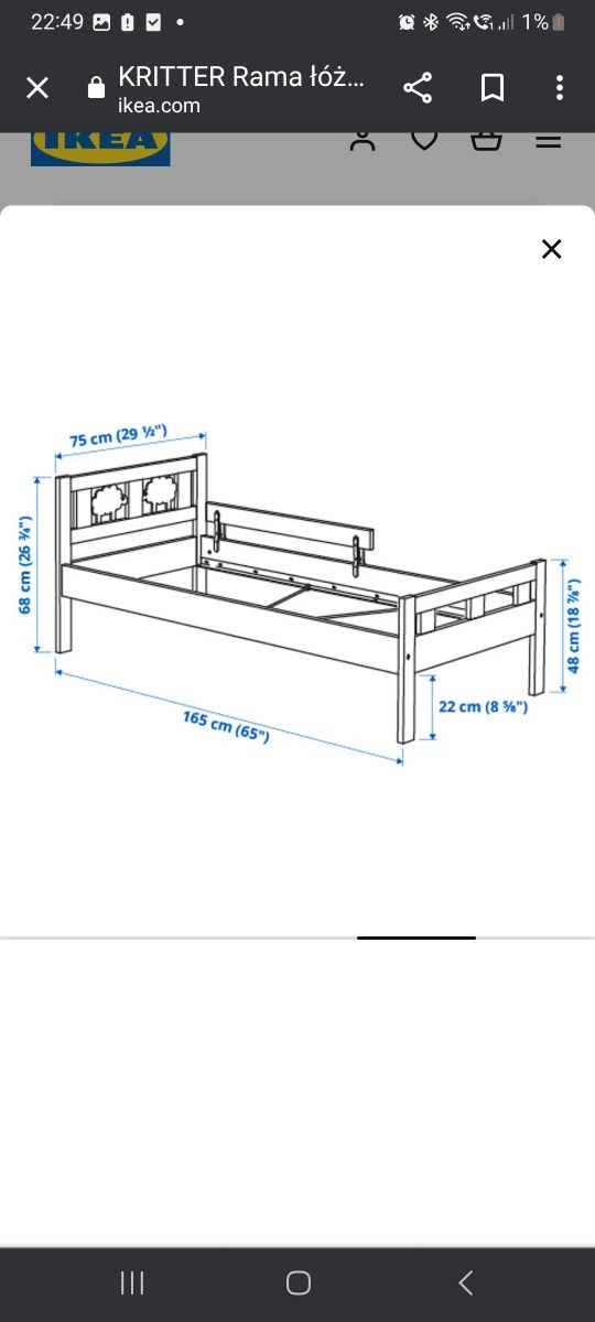 Łóżeczko ikea kritter 70×160 z barierką materac stelaż