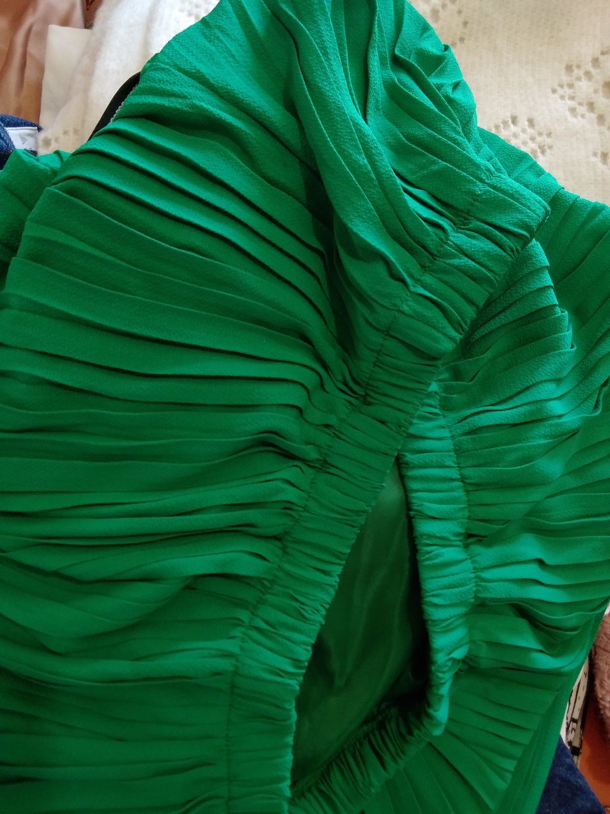 Calças perna larga plissada, TU verde-bandeira