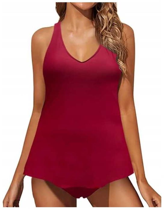 Damski strój kąpielowy jednoczęściowy ze spódnicą z falbanką rozmiar M