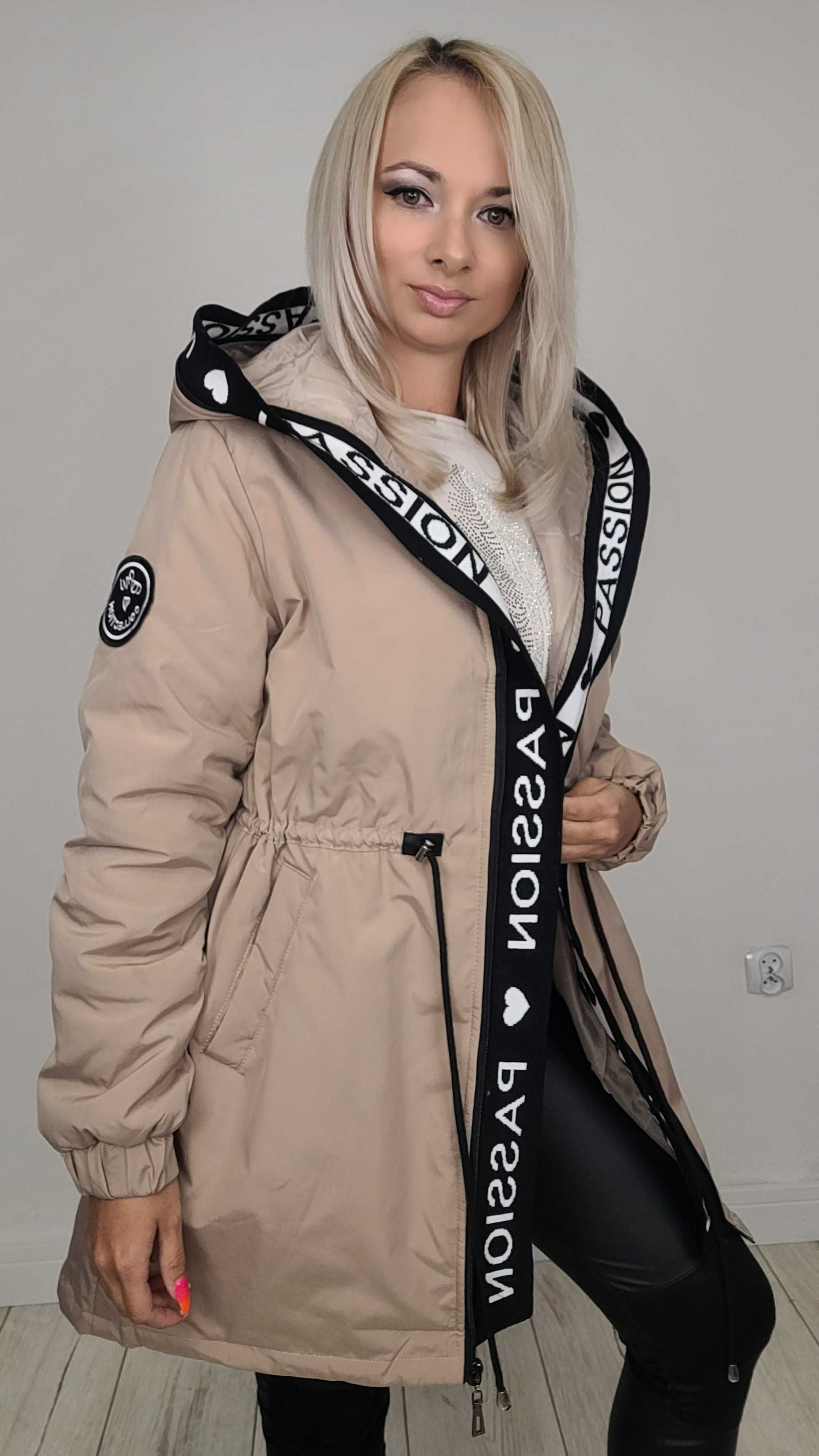 XS-7XL Kurtka parka kaptur jesienna BEŻ ocieplana TU KUPUJESZ XS/34