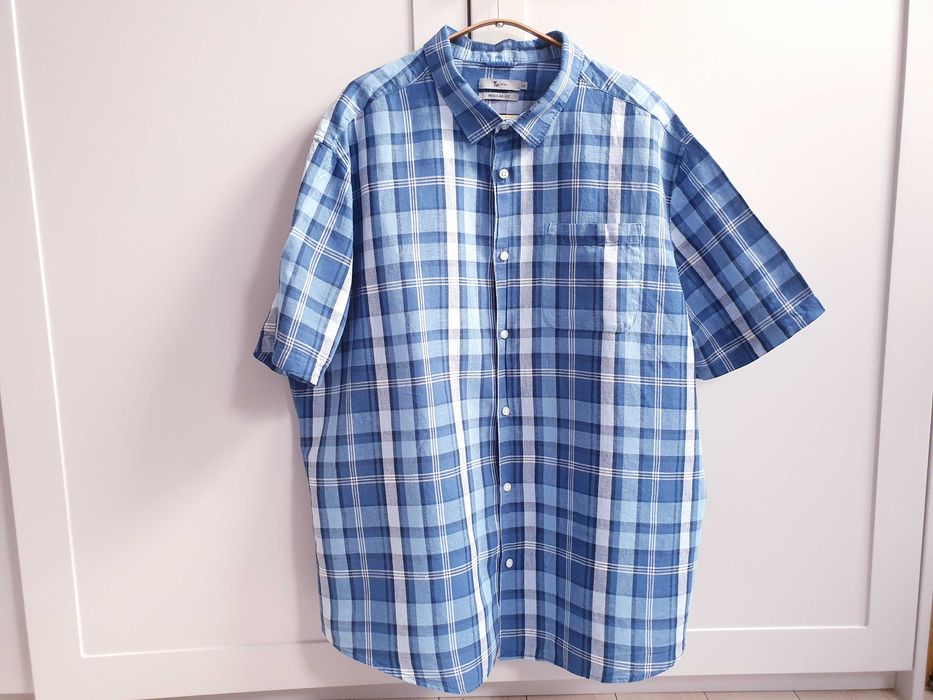 Koszula lniana w niebieską kratę 2XL XXL TU