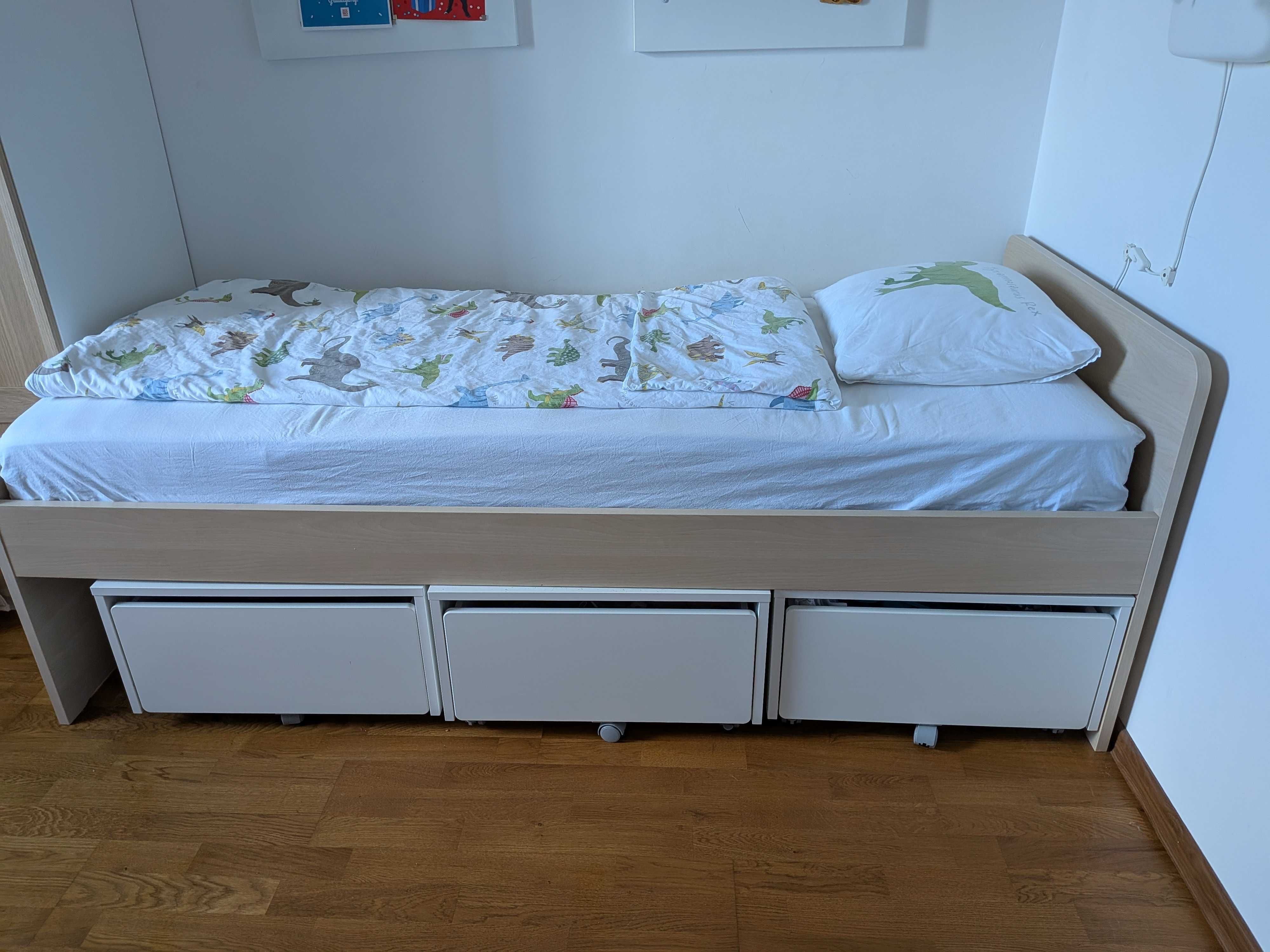 Łóżko Ikea Slakt z 3 pojemikami 90cm x 200cm bez materaca