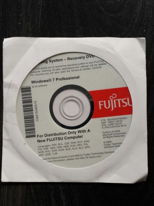 Windows 7 Professional PL eng rus Fujitsu 32 bit recovery dvd