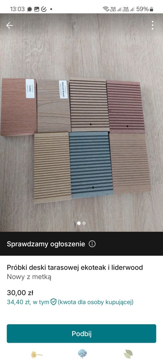 Próbki desek tarasowych liderwood i ekoteak