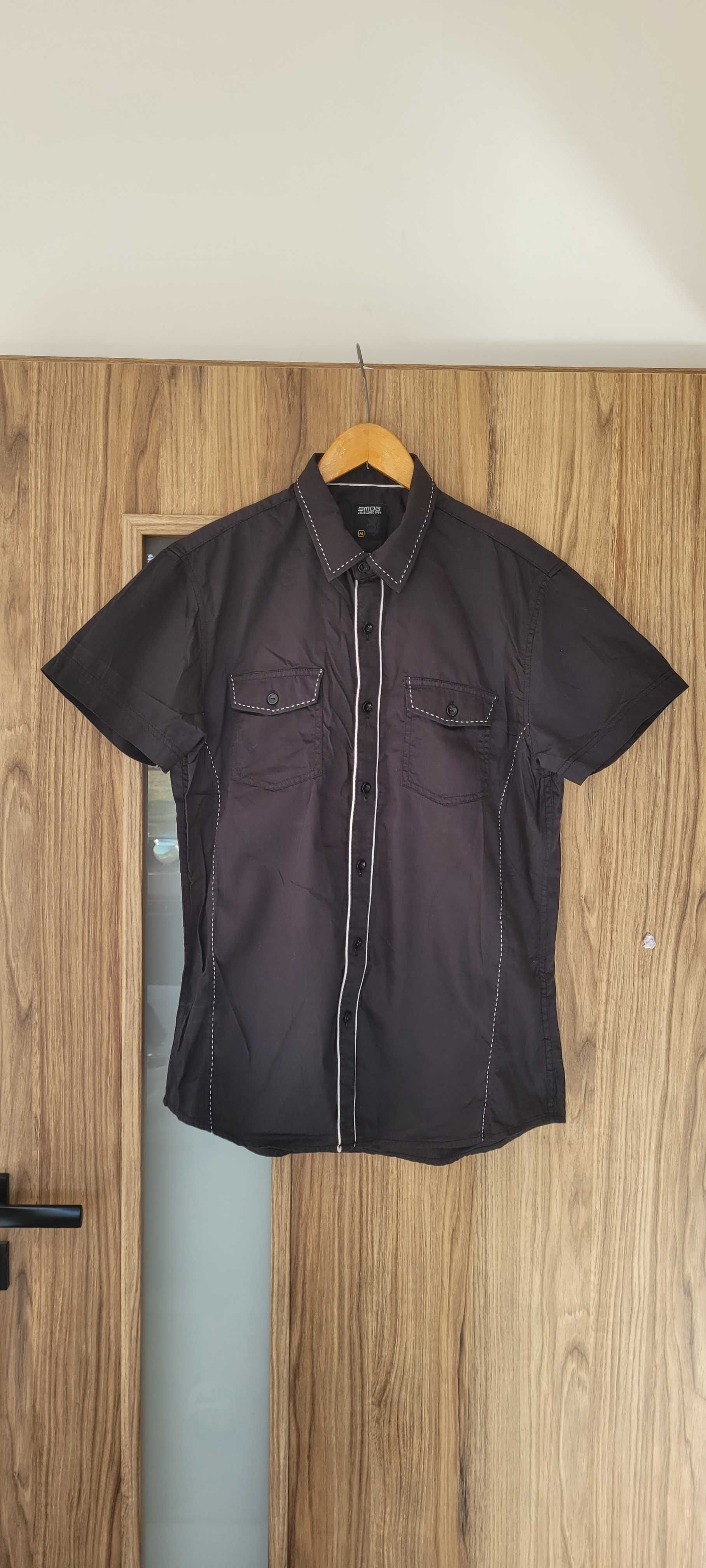 Czarna męska koszula slim fit dopasowana bawełna Smog, r M