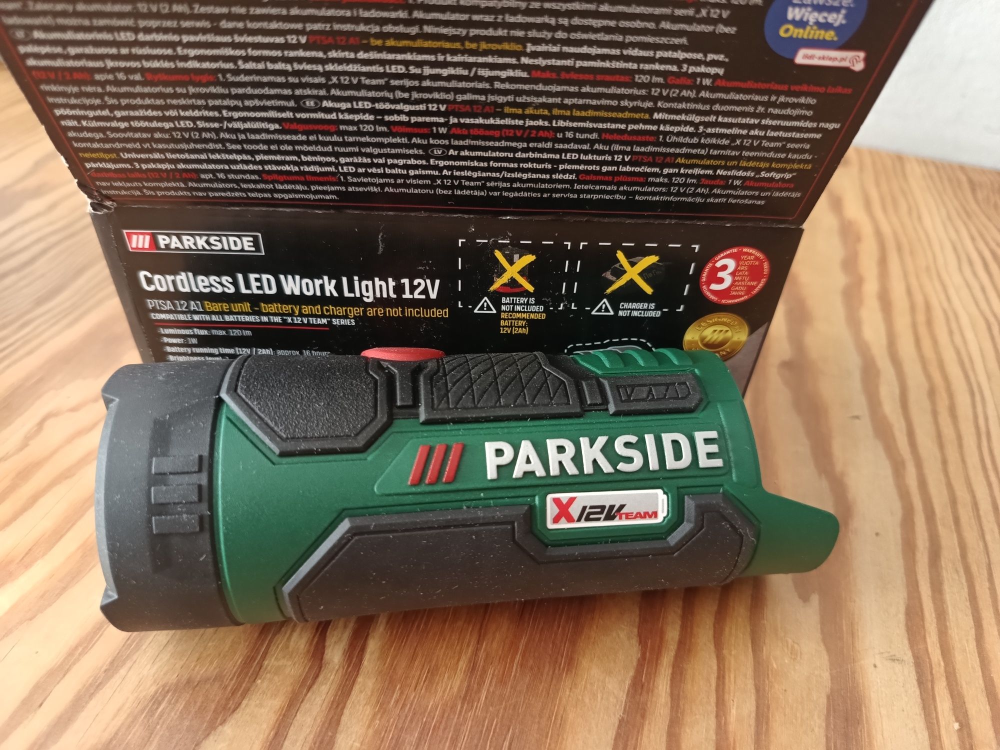 Latarka na akumulator Parkside x12v team nieużywana lampa