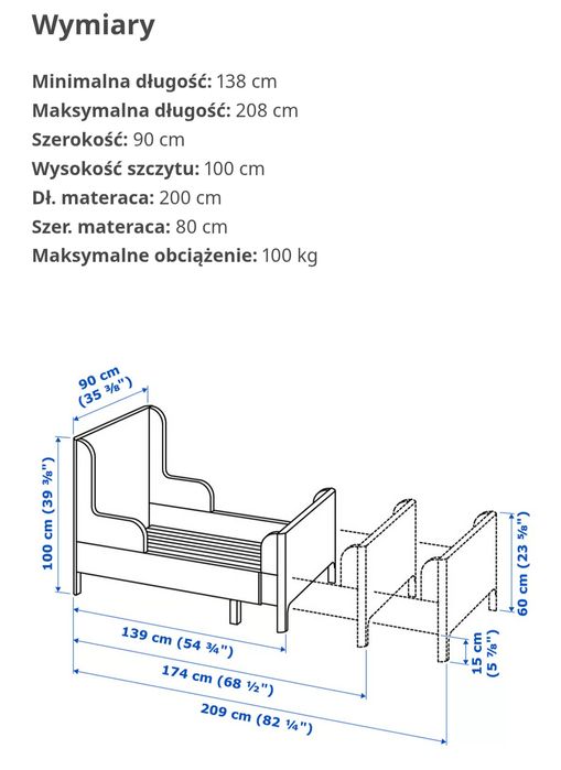 Łóżko rozsuwane Ikea Busunge 80x200