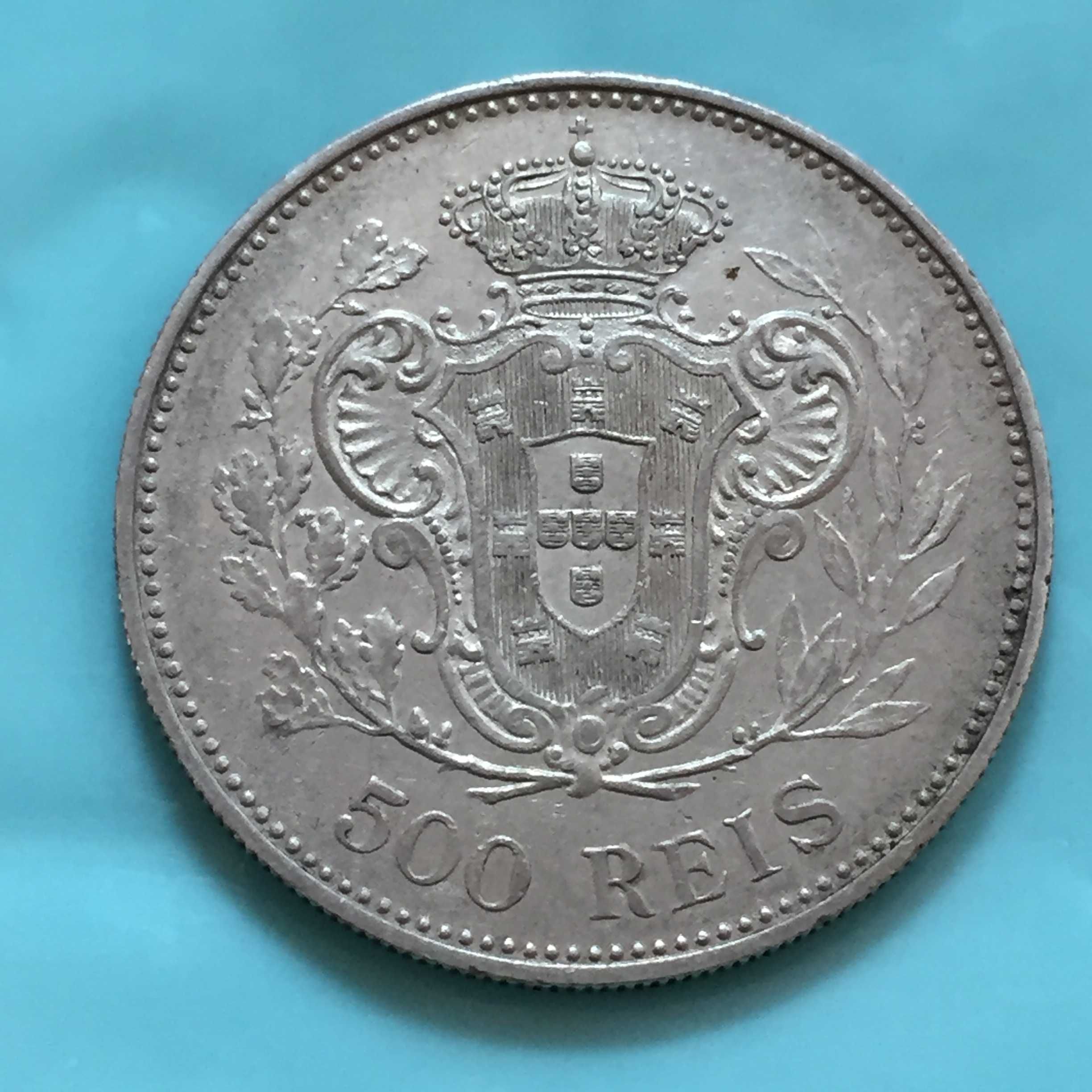 moeda 500 réis 1908 - D. Manuel II - prata