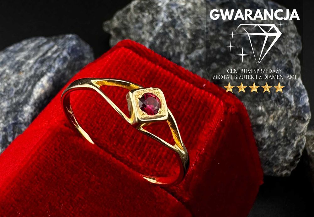 Złoty Pierścionek z Czerwoną Cyrkonią | JAK NOWY | 585 | 1.65g