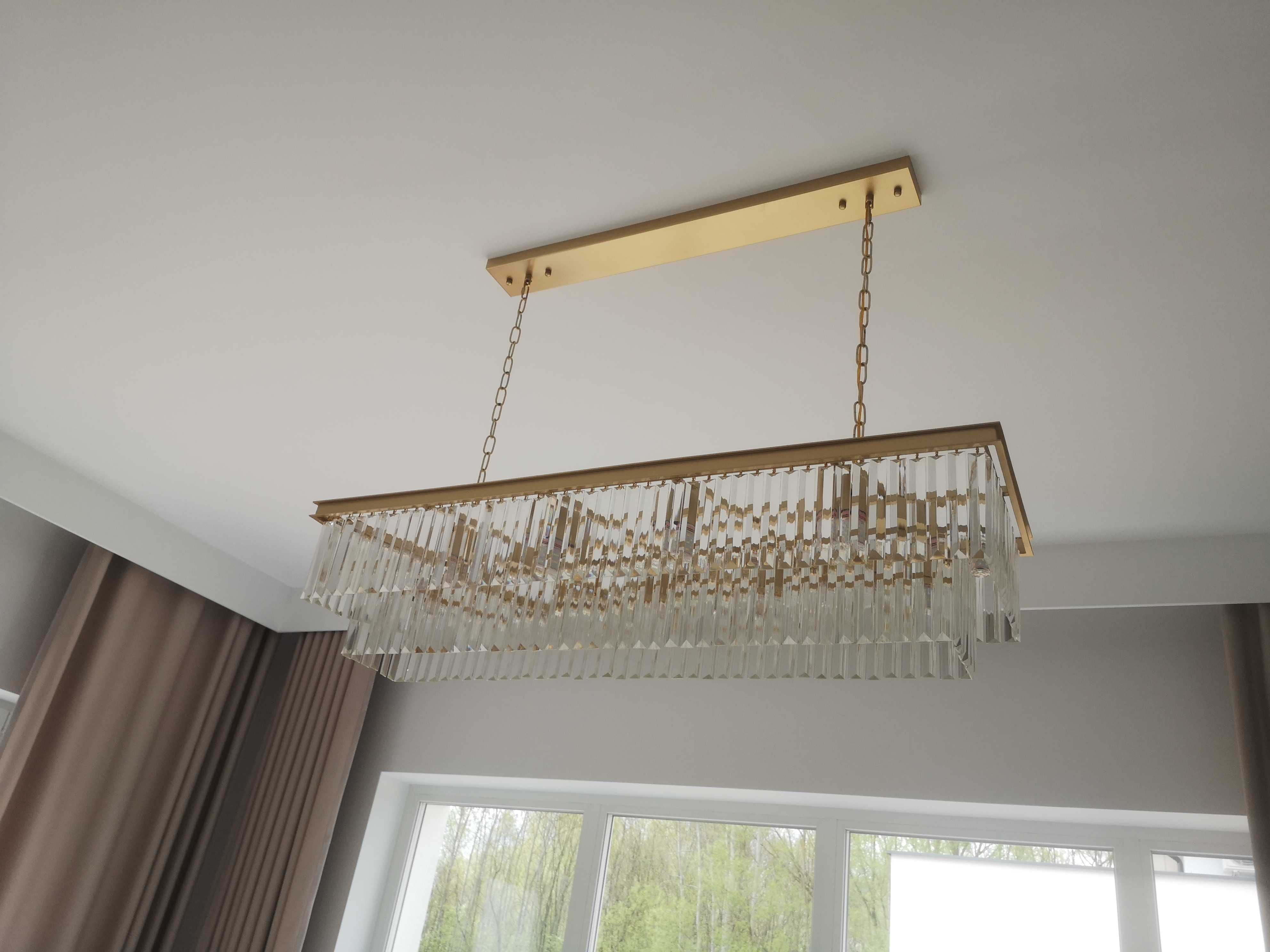 Piękny złoty żyrandol z kryształkami lampa nad stół 120cm