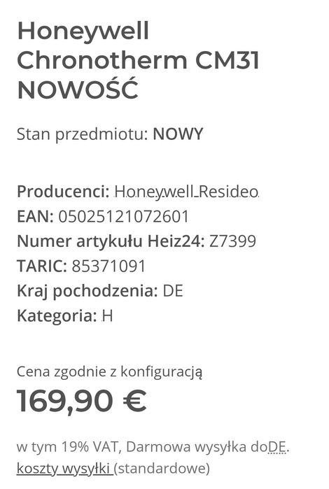 Honeywell termostat zegarowy RTU CM 31