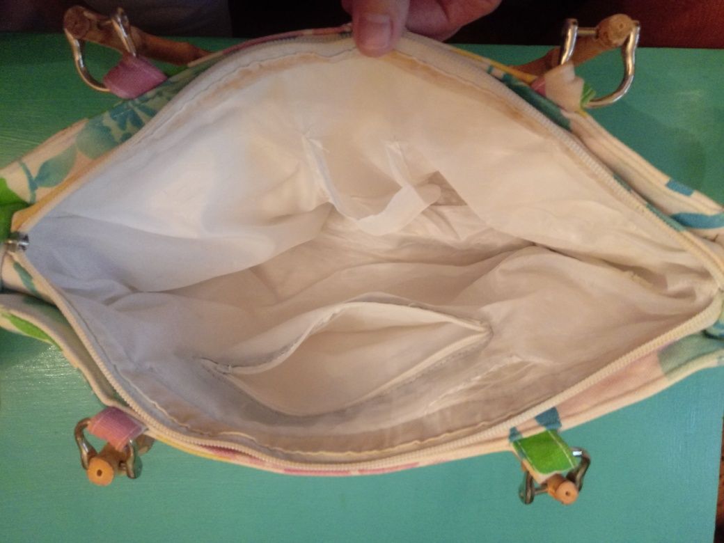 Torebka na lato z bambusowymi rączkami; 27cm(42 z rączkami) x 34 x 9,