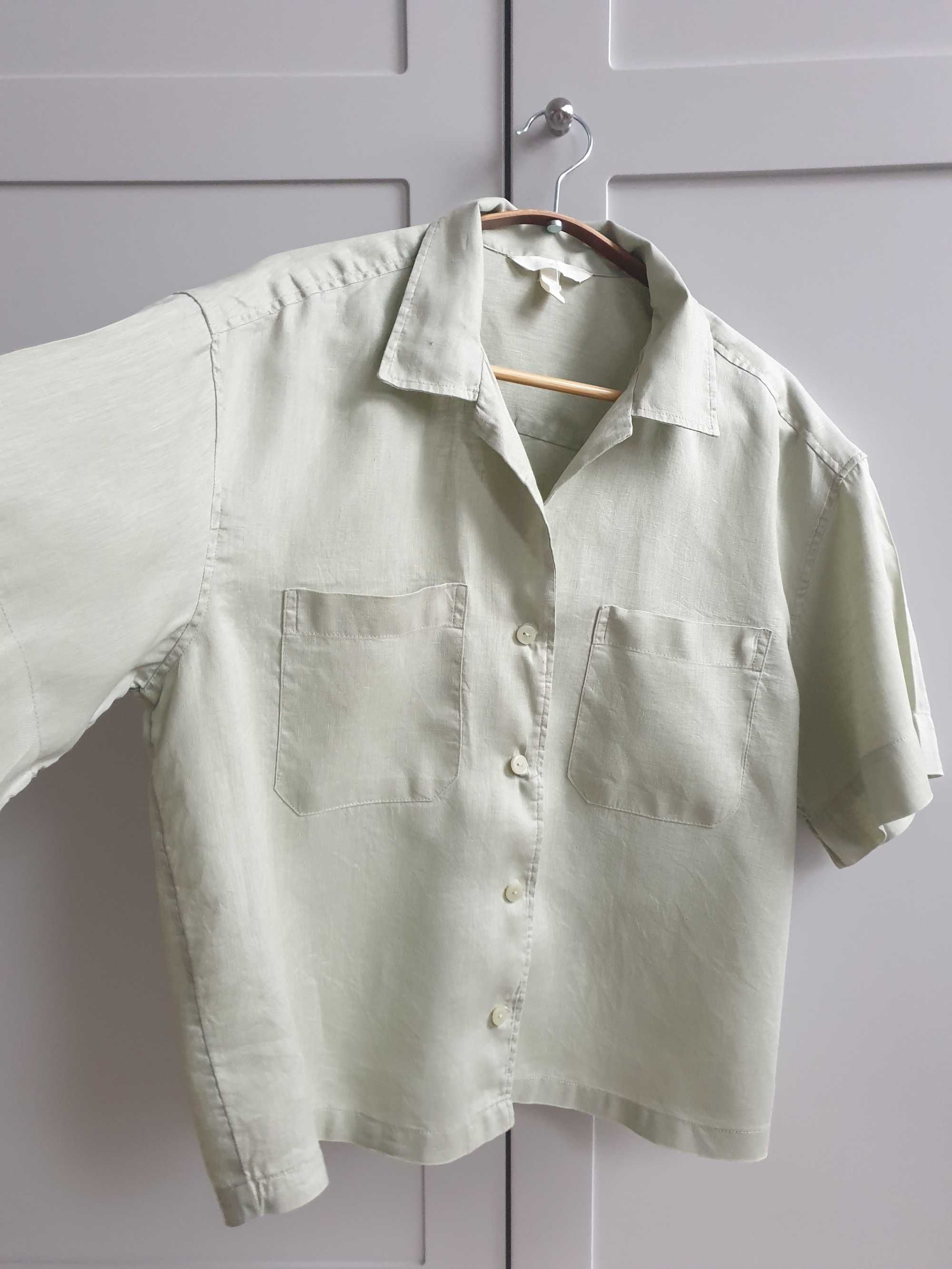 Zielona khaki koszula oversize 36 38  lniana bluzka H&M 100% len