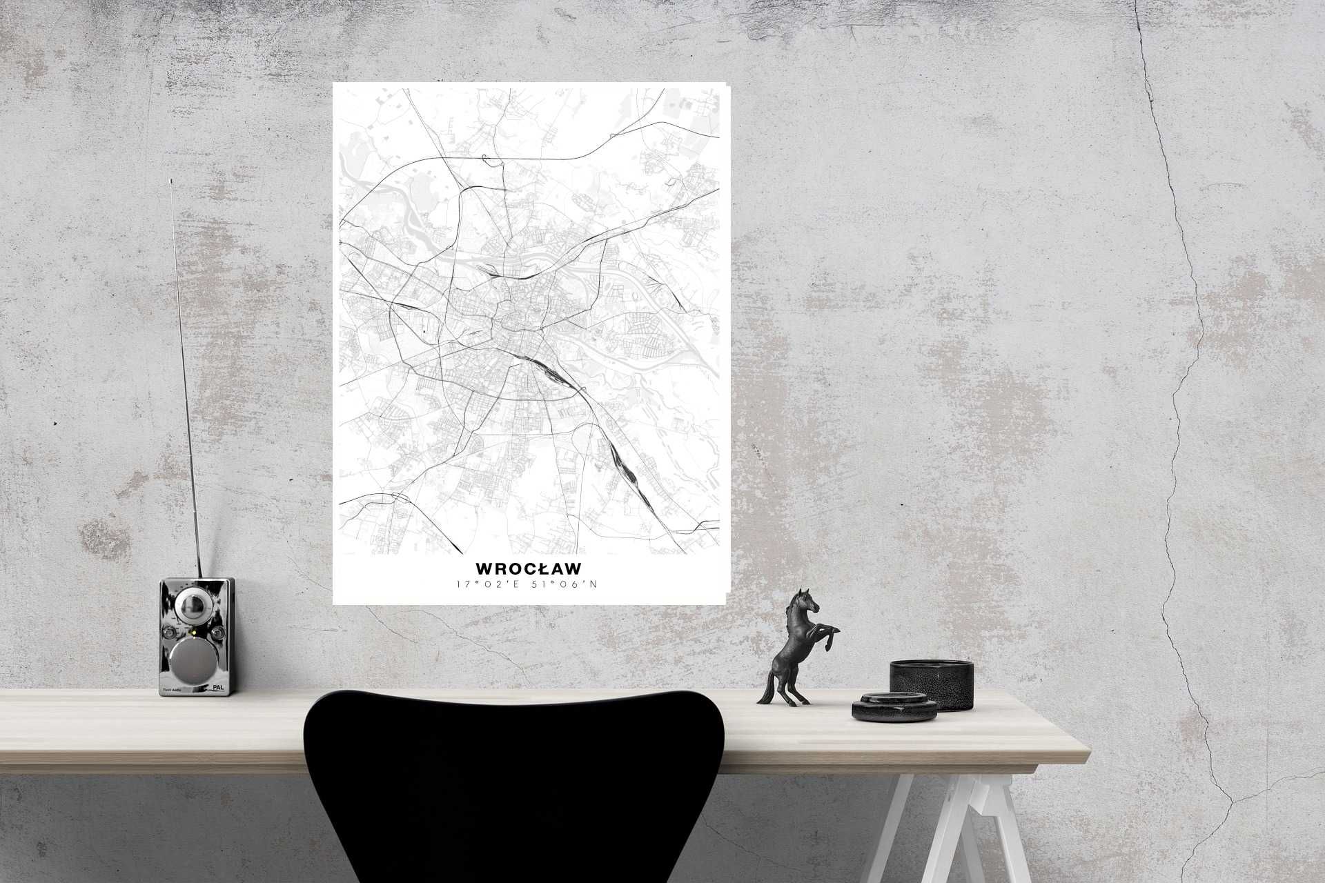 Plakat mapa miasta Wrocław - różne wzory i kolory - rozmiar A5/A4/A3