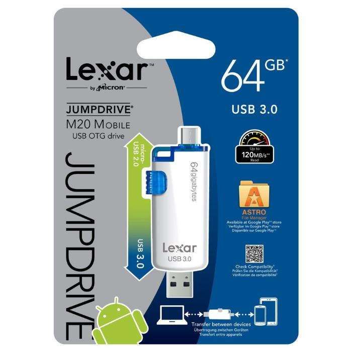 Pendrive USB Lexar JDM20 OTG 64 GB USB 3.0 - PC, Android - NOVO!