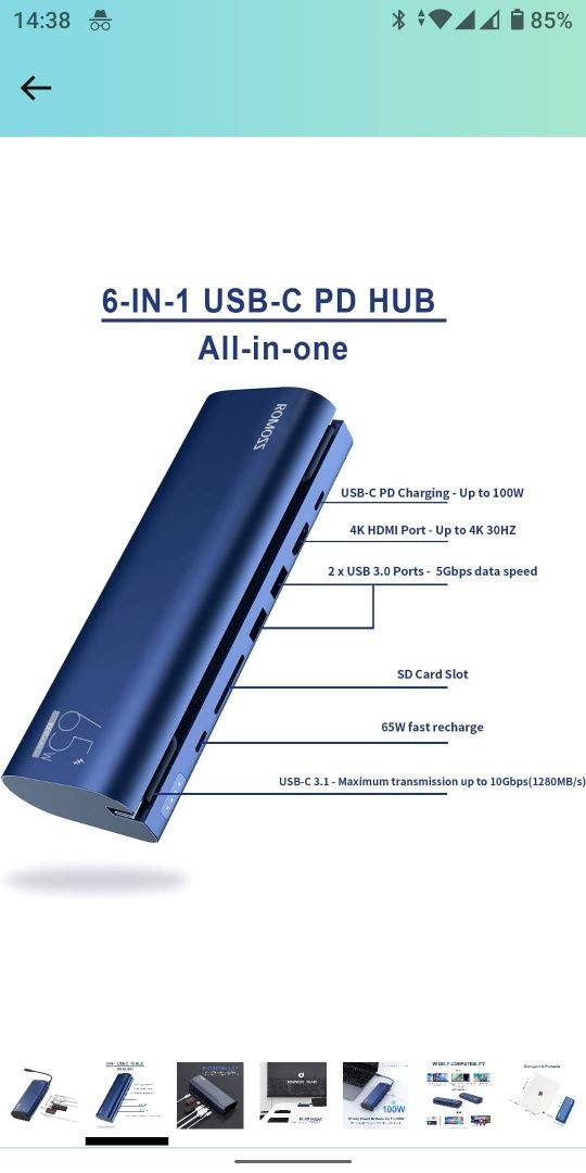 ROMOSS 65w Power Bank Hub  18000mAh підтримка 100W PD