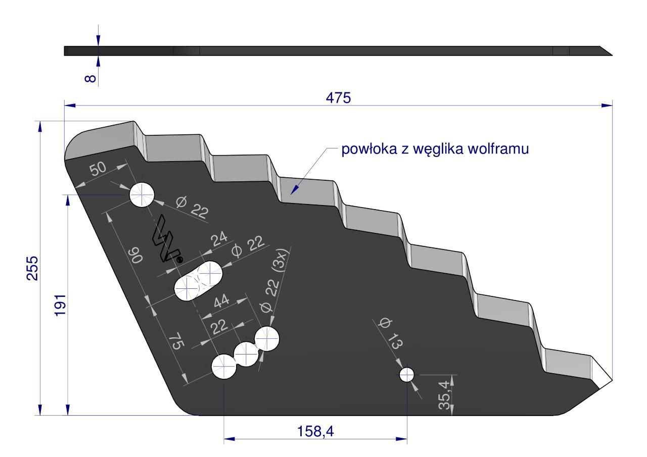 Nóż paszowozu ostrzony od dołu Sano Mayer z węglikiem wolframu