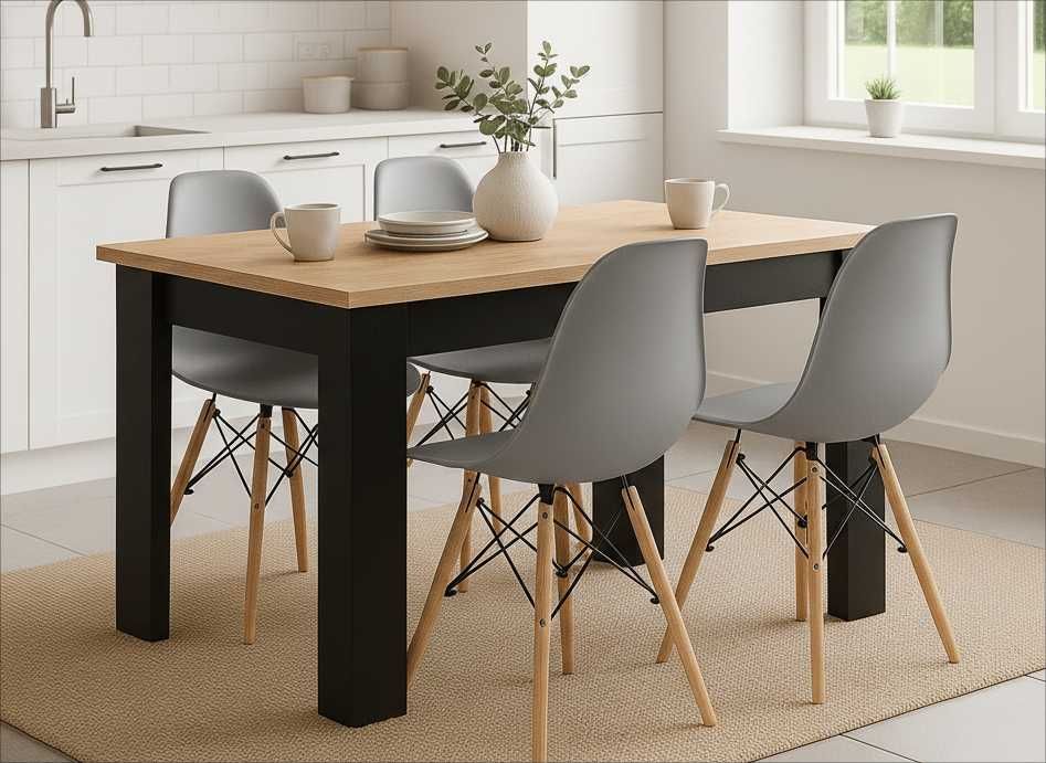 NOWY Stół z Krzesłami Drewniany do Kuchni Salonu Jadalni Biały Czarny