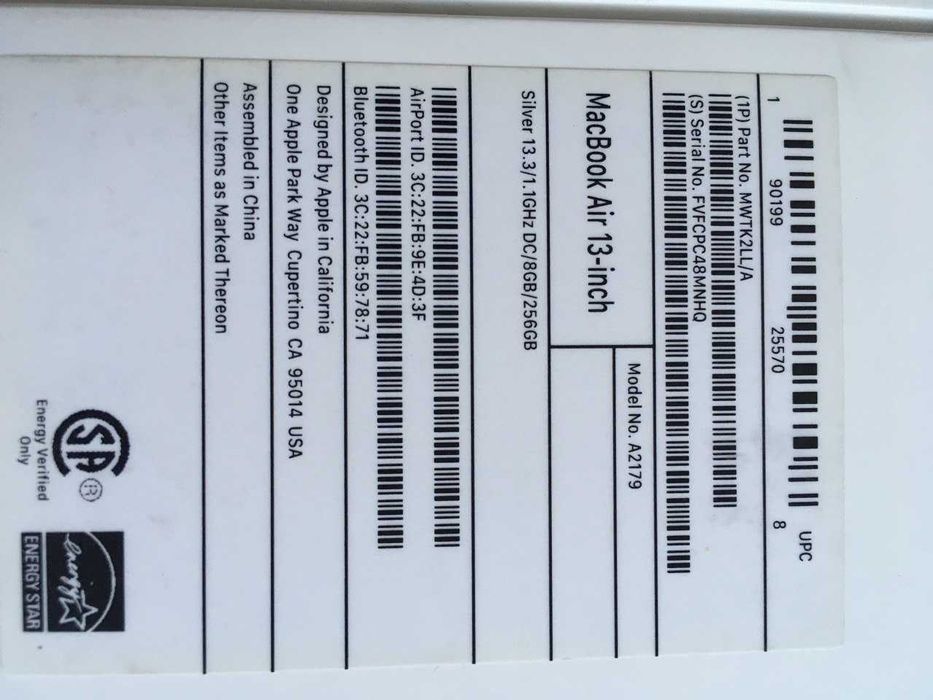 Apple MacBook Air 13" 2020 (Silver) MWTK2LL/A intel i3/8/256 openbox