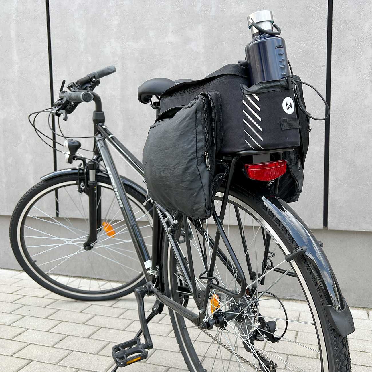 Torba rowerowa na bagażnik z paskiem na ramię  przeciwdeszczowy czarny