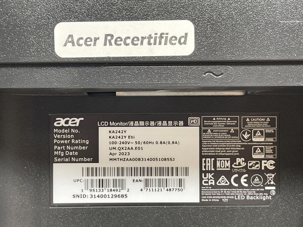 Монитор 23.8" Acer KA242Y як новий (Refurbished)