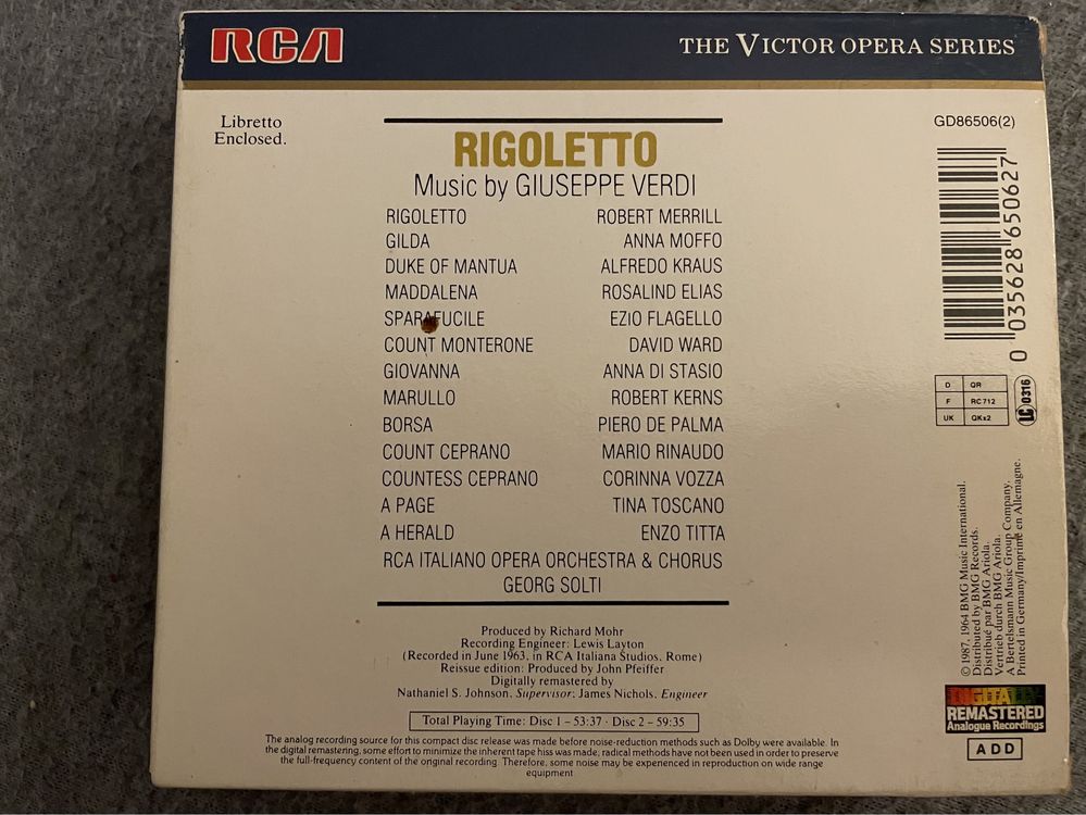 Verdi Rigoletto - Victor Opera Series  2 CD