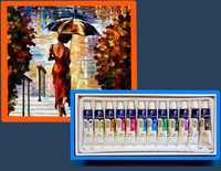 Набор, Краски, Акриловые, 12 цвет, для Рисования Картин, и Кисточка