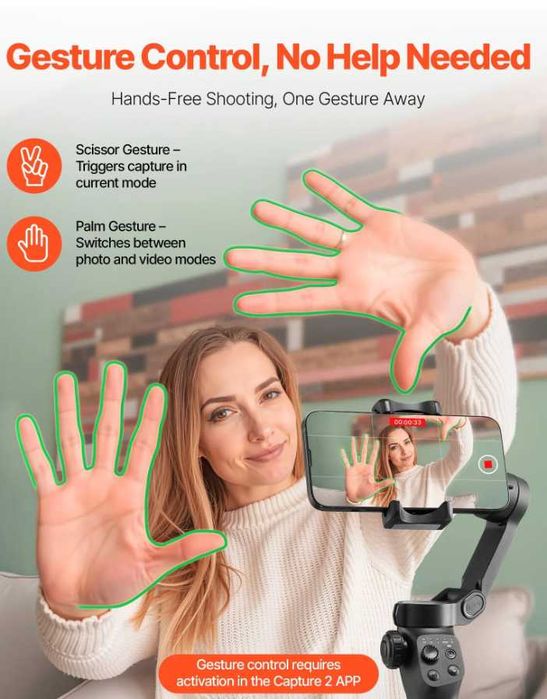 Estabilizador para smartphone, portátil e dobrável de 3 eixos