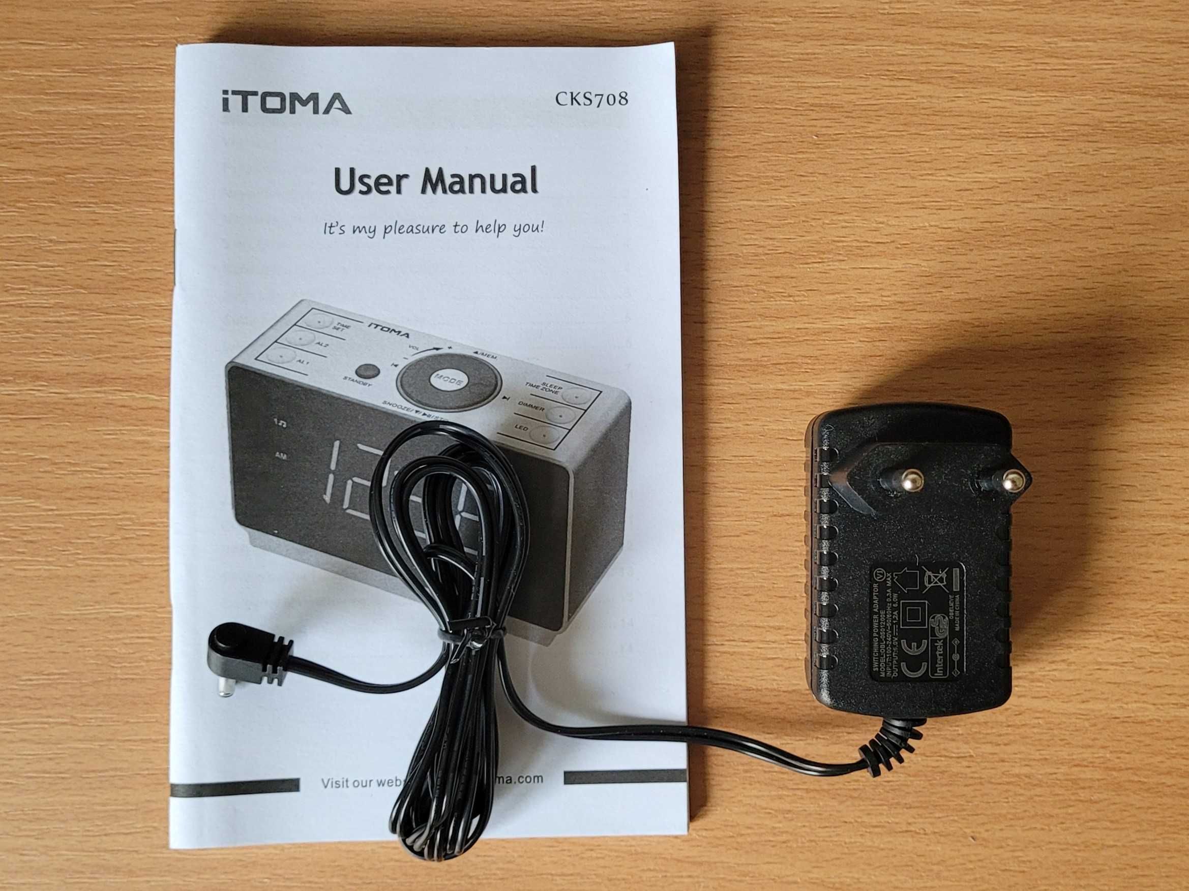 Radiobudzik iTOMA z Bluetooth radiem FM lampką nocną i ładowaniem USB