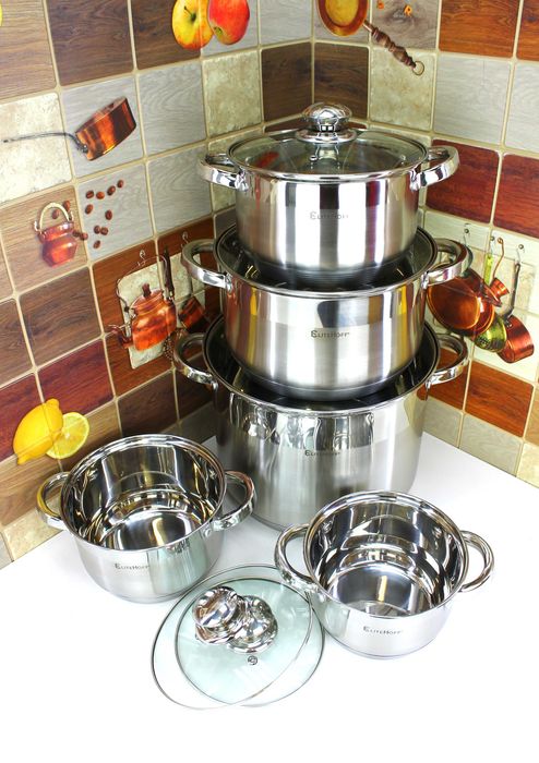 Zestaw Garnków E-4502 indukcja, gaz, duży garnek 13L w zestawie