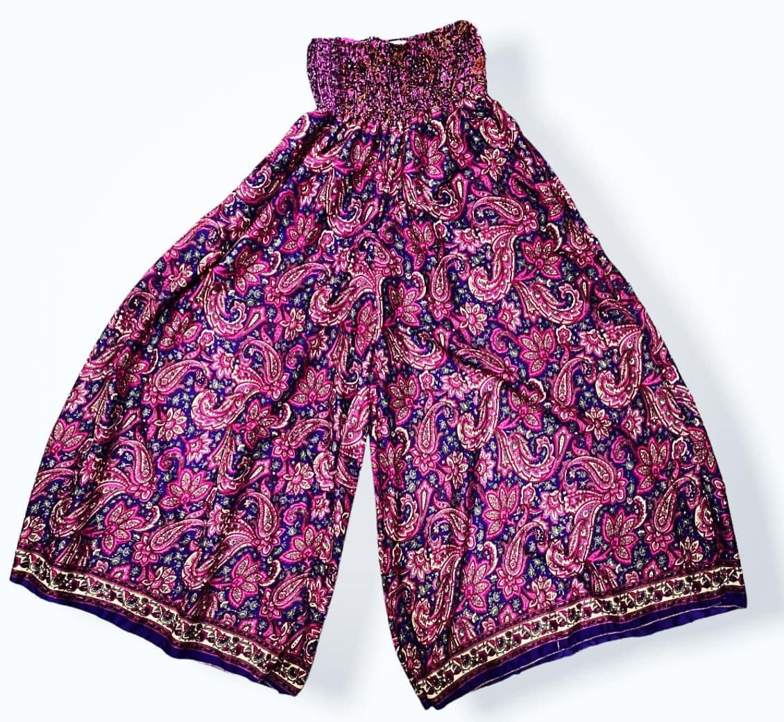 Calças pantalonas de seda indiana