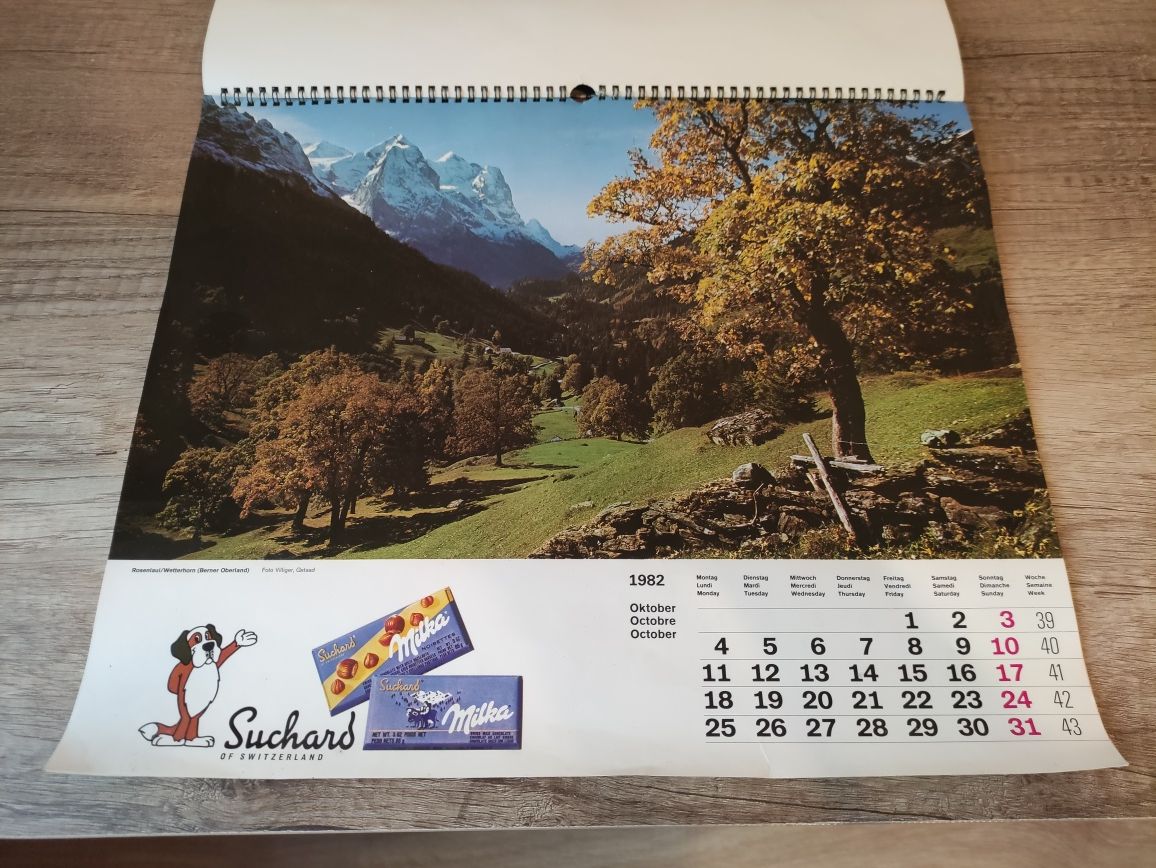 Zabytkowy kalendarz ścienny Milka 1982 r. Suchard Szwajcaria