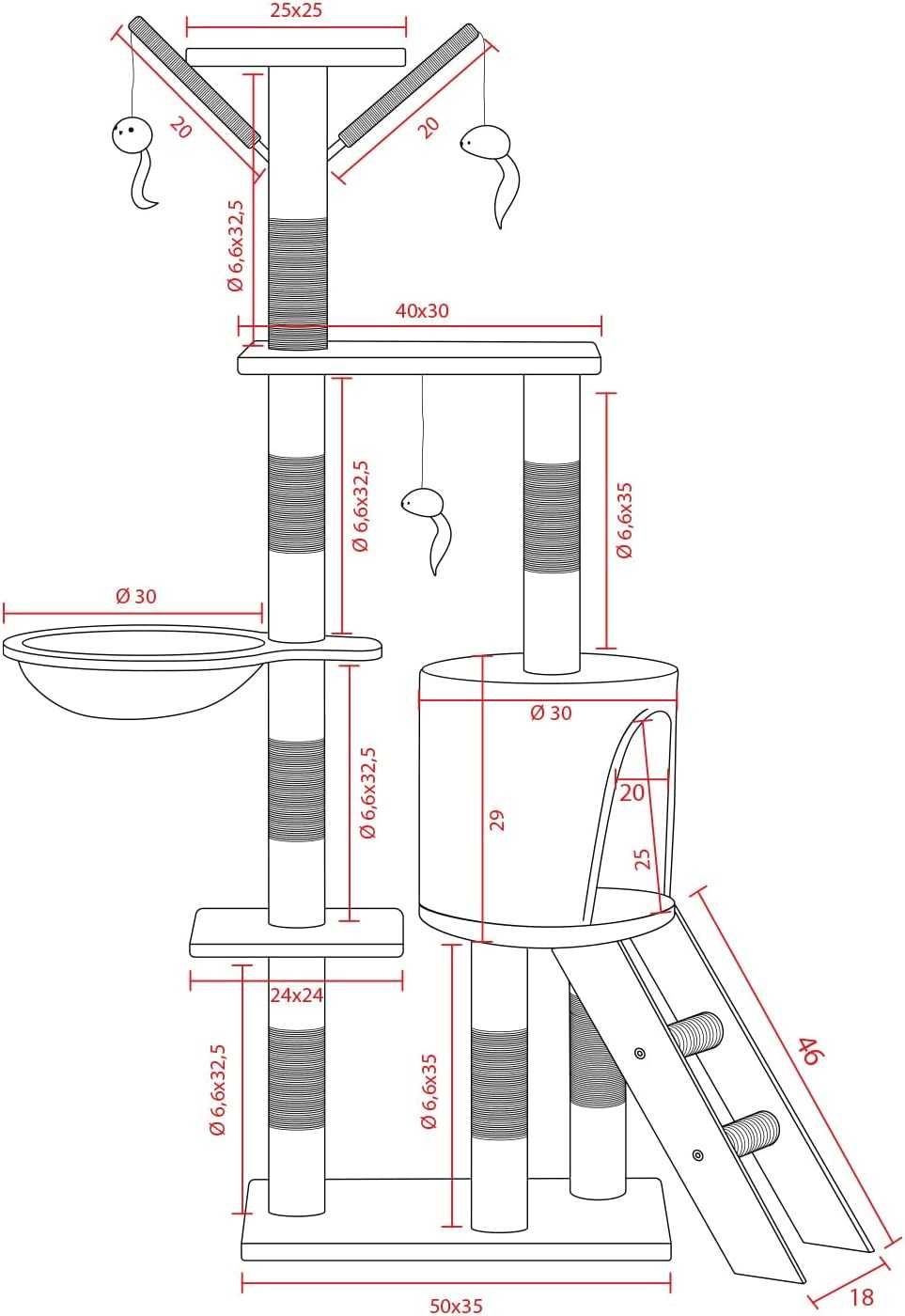 Drapak dla kota duży z myszkami domkiem drabinką hamakiem 138 cm