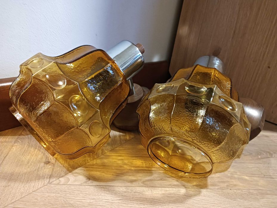 Kinkiet piękny miodowy szklany klosz zestaw 2szt lampa