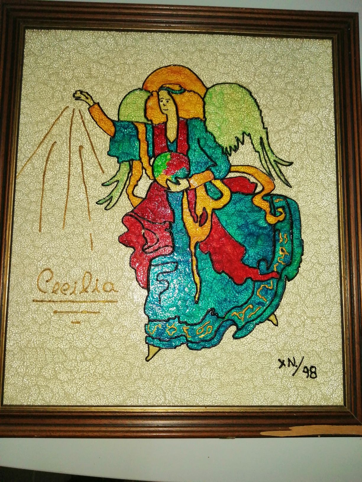 quadro "Cecilia" - Vitral pintado à mão	Medidas	40 cm x 47 cm