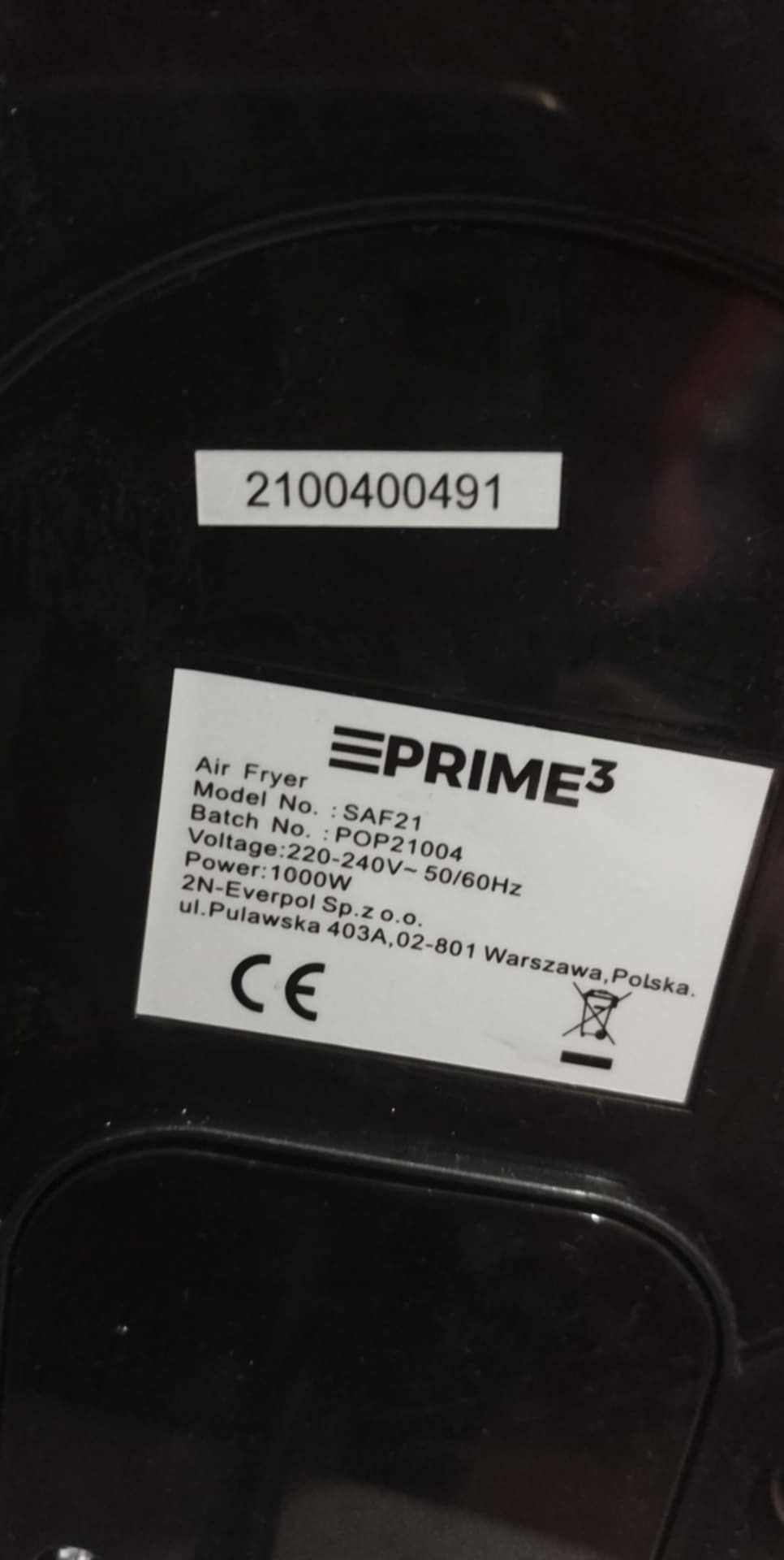 Frytkownica beztłuszczowa PRIME3 SAF21 Air Fryer