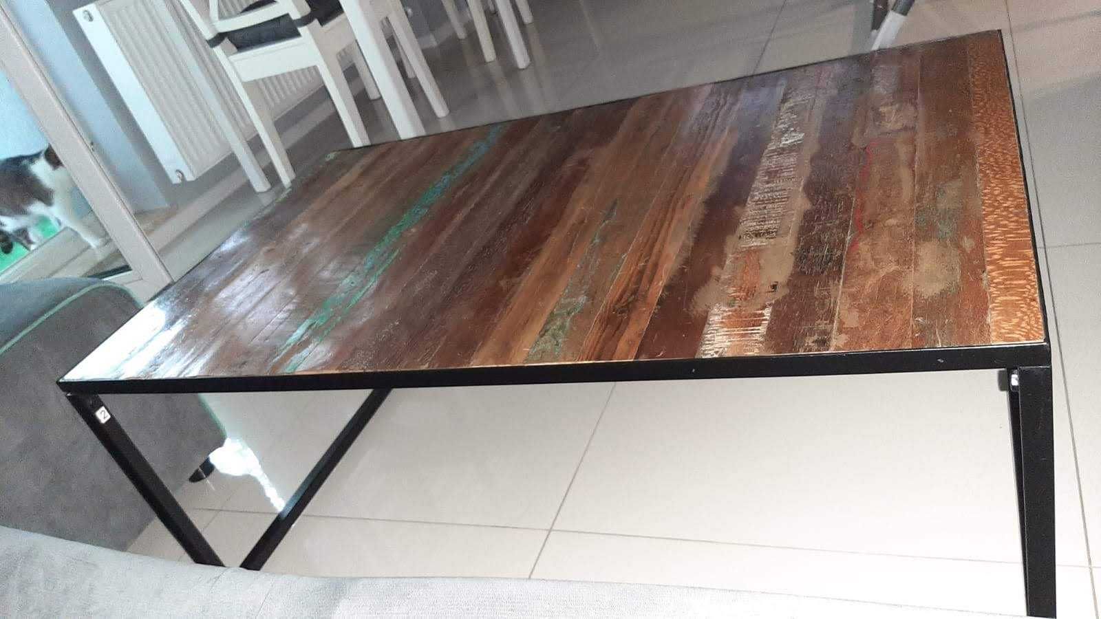 Stolik Kawowy Eko Metal i Lite Drewno Z Odzysku 100x60x40 Unikat