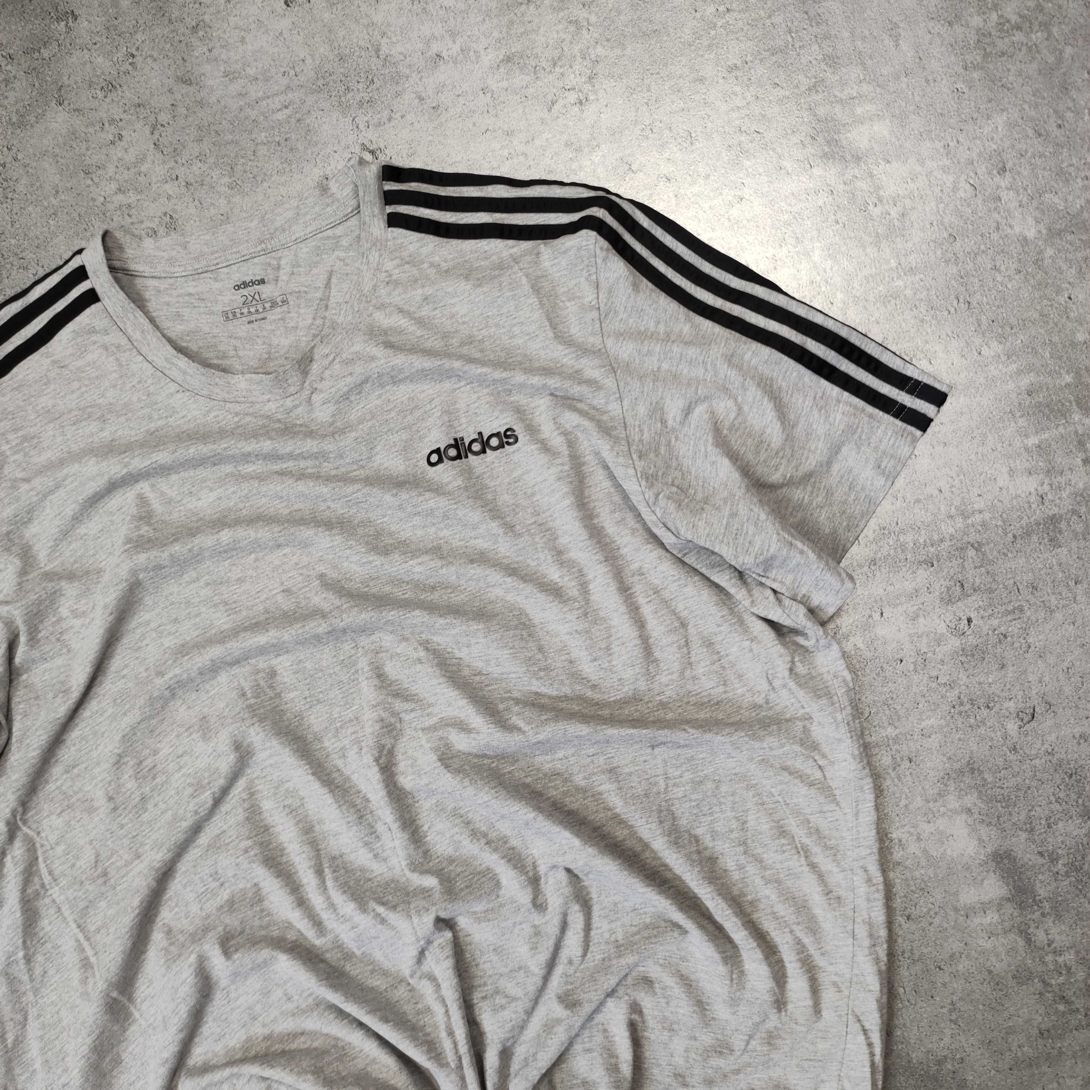 MĘSKA Koszulka Sportowa Bawełna Adidas 3 Paski Lekka Letnia Klasyczna