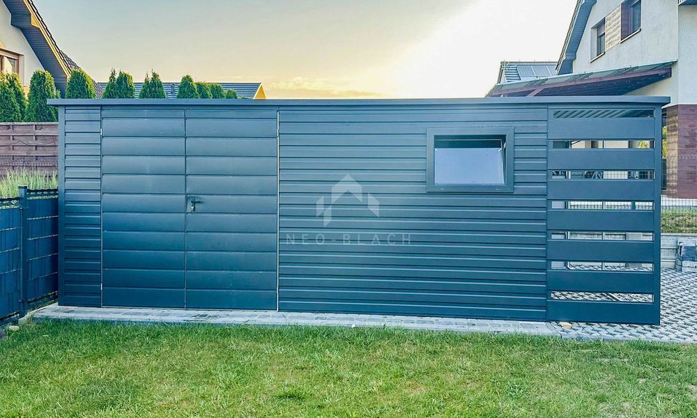 Schowek - Domek Ogrodowy 4,5X2M + Wiata 1M - Brama Dwuskrzydłowa Nb199