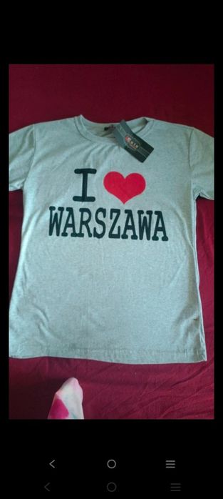 Koszulka szara L z napisem I love Warszawa