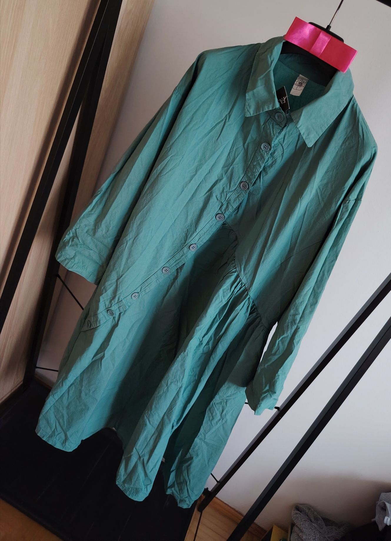 Made in Italy zielona bawełniana sukienka midi oversize uni