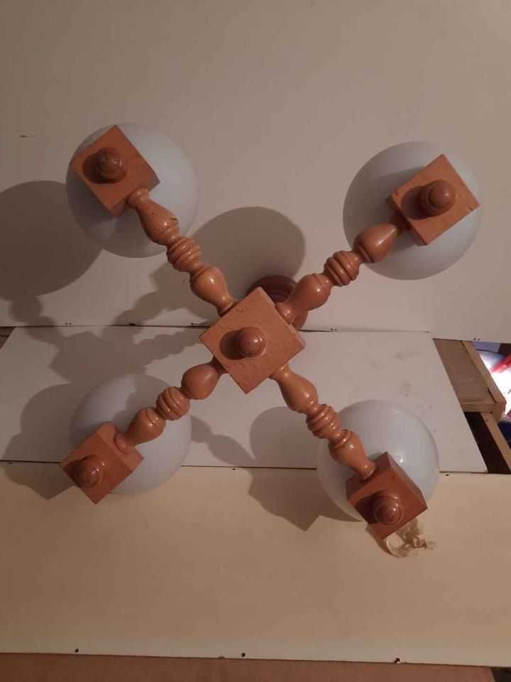 Lampa drewniana kompletna prl vintage